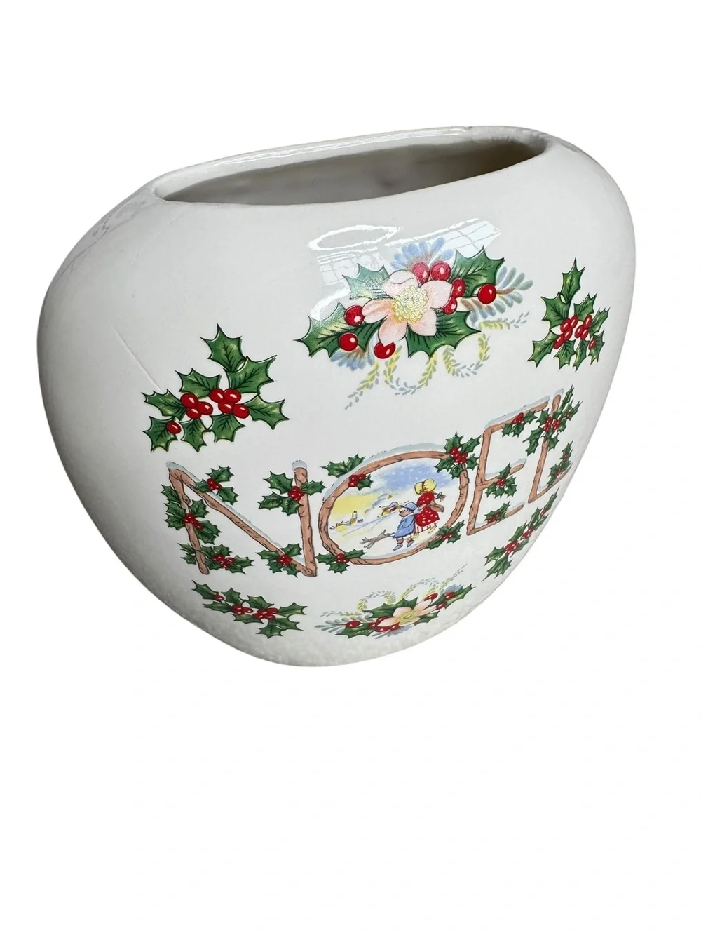 Vintage Noel Christmas Ceramic Planter Cachepot Holiday Centerpiece Decor